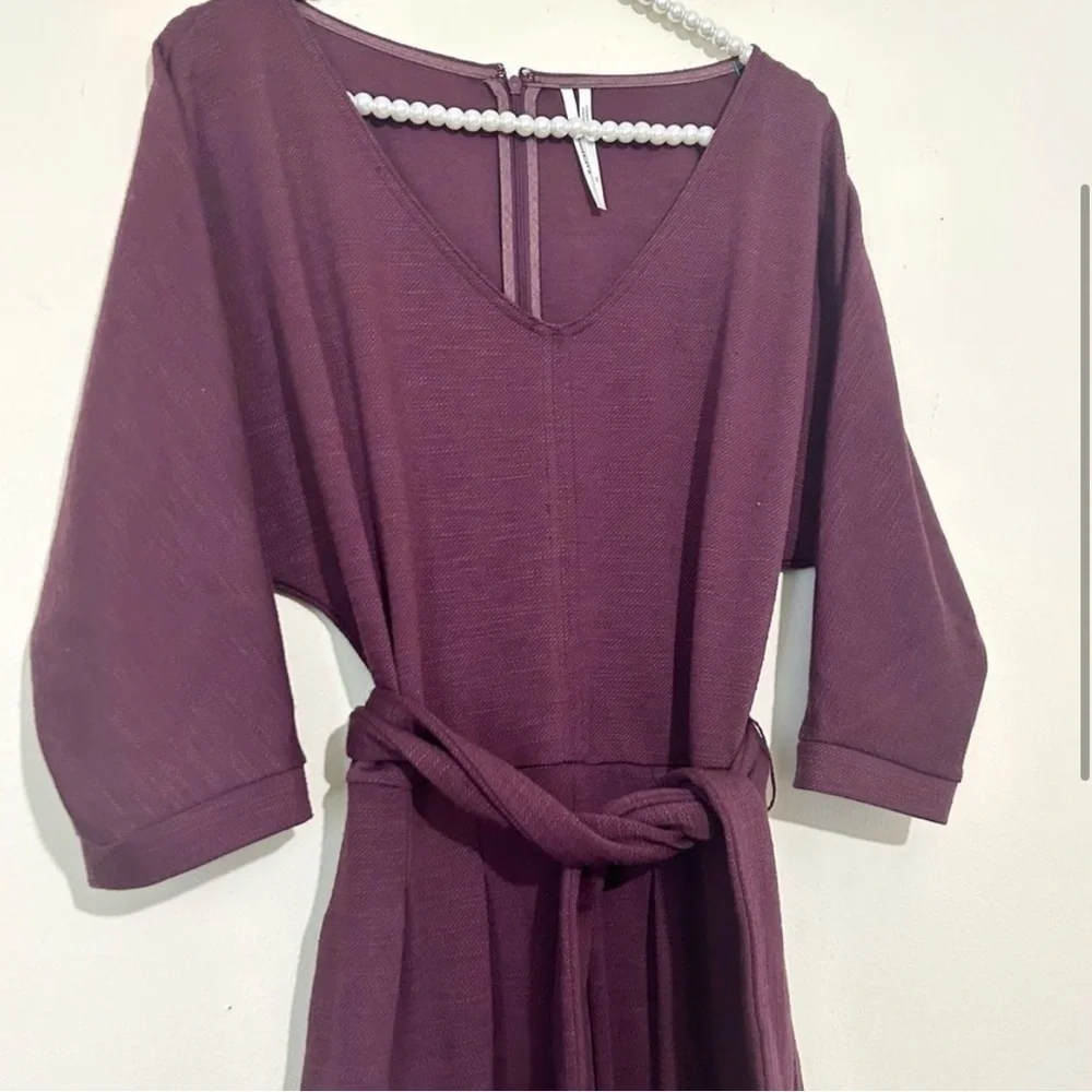 Anthropologie Ponte Sutton Berry Purple 3/4 Sleeve Tapered Leg Jumpsuit SZ XS